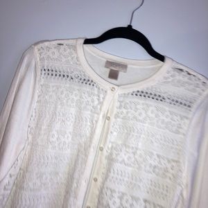 Anne Taylor LOFT Outlet White Lace design cardigan sweater L